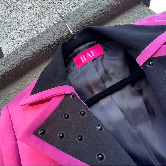 Upcycled Vintage Pink Black Colorblock Blazer